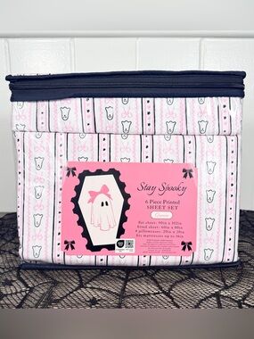 NEW Stay Spooky Ghosts and Pink Bows Halloween Queen Bed Sheets